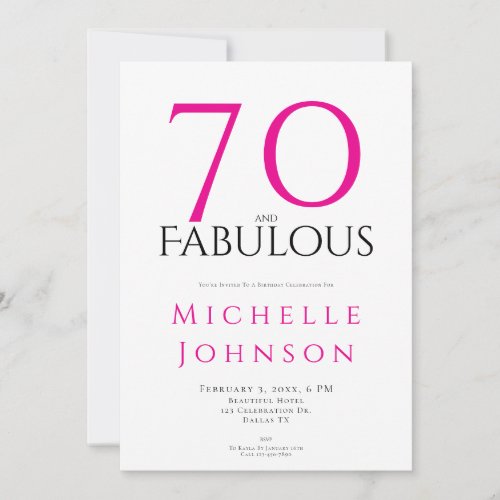 Seventy and Fabulous Minimal Pink 70th Birthday
