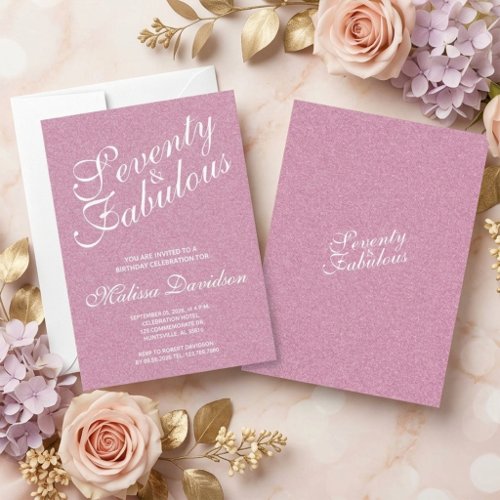 Seventy and Fabulous Pink Glitter Birthday Invitation