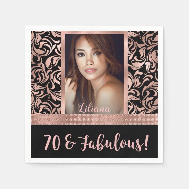 Seventy and Fabulous rose gold 70th Birthday Napkins (Front)