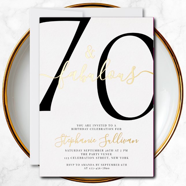 Seventy and Fabulous Script 70th Birthday Party  Foil Invitation (Creator Uploaded)