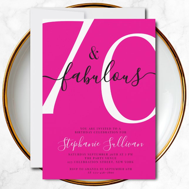 Seventy and Fabulous Script 70th Birthday Pink Invitation (Creator Uploaded)