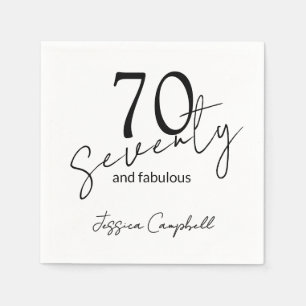 Seventy and Fabulous Script Black 70th Birthday Napkins