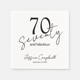 Seventy and Fabulous Script Black 70th Birthday Napkins