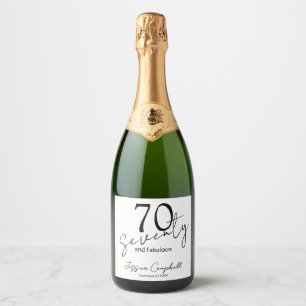 Seventy and Fabulous Script Black 70th Birthday Sparkling Wine Label