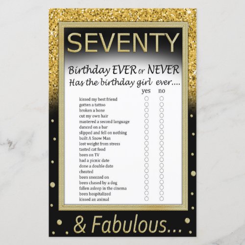 Seventy Birthday Ever or Never Game