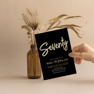 Seventy   Black Chic Script 70th Birthday Party Foil Invitation