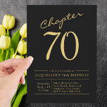 Seventy Black Gold 70th Birthday Party Invitation<br><div class="desc">Make your 70th birthday extra special with this gorgeous black and gold invitation from Zazzle! Our black custom party invites feature a beautiful script font in bold gold accents for a luxurious touch. Customize the details of your event on the back of the card. Gather your closest family and friends...</div>