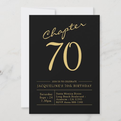 Seventy Black Gold 70th Birthday Party Invitation | Zazzle