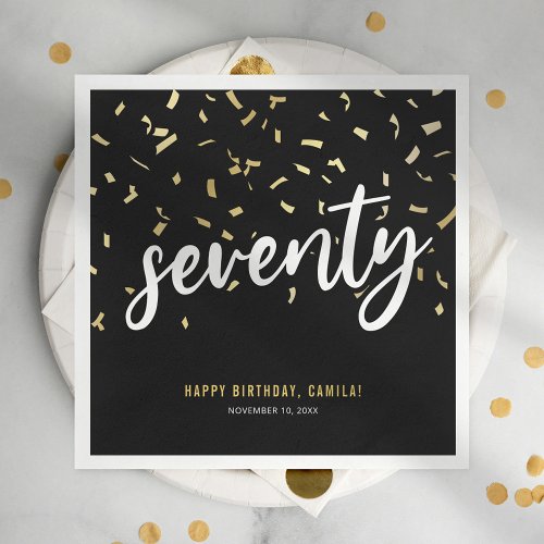 Seventy Black Gold 70th Birthday Party Napkins