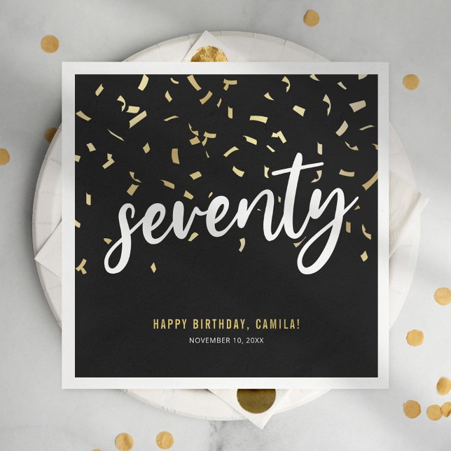 Seventy Black Gold 70th Birthday Party Napkins (Creator Uploaded)