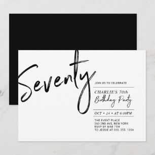 Seventy Black & White Modern 70th Birthday Party Invitation