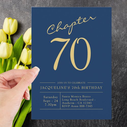 Seventy Blue Gold 70th Birthday Party Invitation