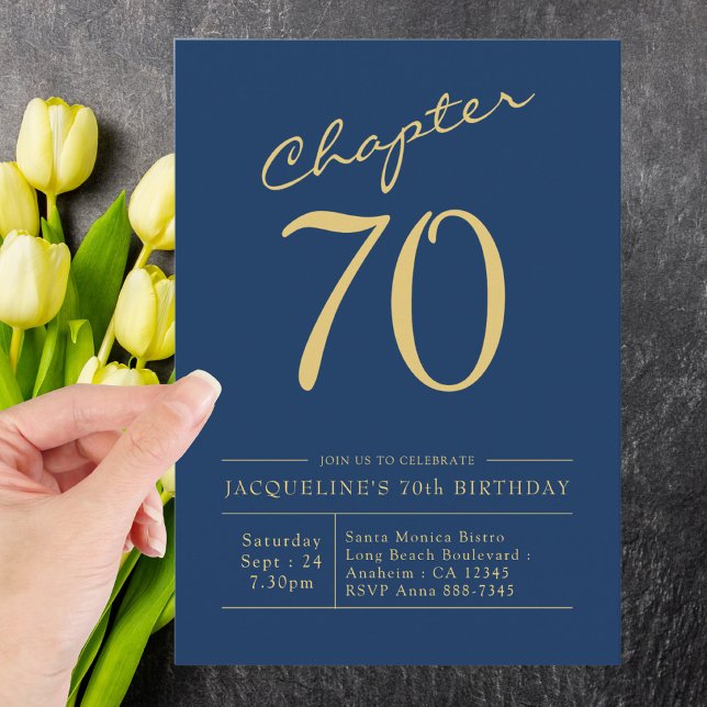 Seventy Blue Gold 70th Birthday Party Invitation (Creator Uploaded)