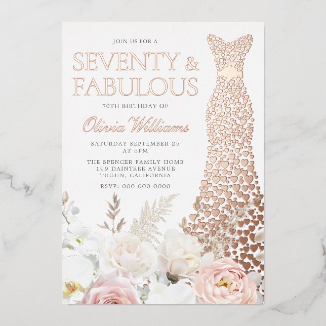 Seventy & Fabulous 70th Birthday Party Rose Gold Foil Invitation (Front)