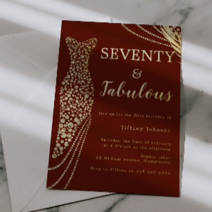 Seventy & Fabulous Burgundy & Gold 70th Birthday  Foil Invitation