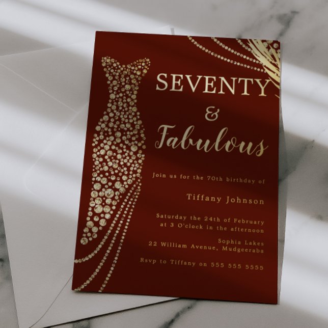 Seventy & Fabulous Burgundy & Gold 70th Birthday  Foil Invitation (Creator Uploaded)