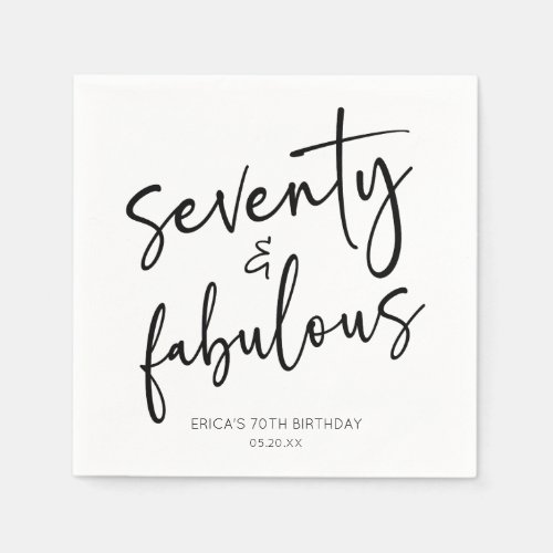 Seventy  Fabulous Minimal 70th Birthday Party Napkins