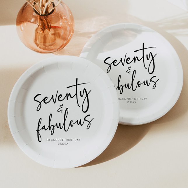 Seventy & Fabulous Minimal 70th Birthday Party Paper Plates (Creator Uploaded)