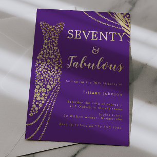 Seventy & Fabulous Purple & Gold 70th Birthday Foil Invitation