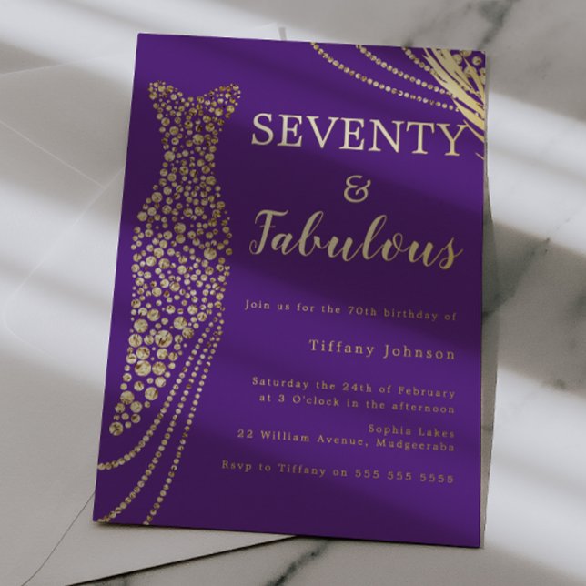 Seventy & Fabulous Purple & Gold 70th Birthday  Foil Invitation (Creator Uploaded)