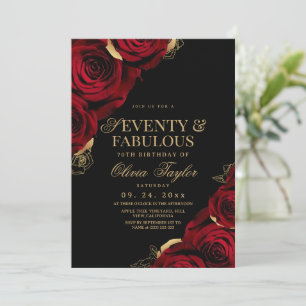 Seventy & Fabulous Red Roses Birthday Invitation