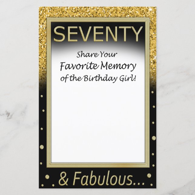 Seventy Favorite Memory of the Birthday Girl (Front)