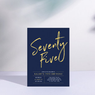 Seventy Five   Gold & Navy Blue 75th Birthday Invitation