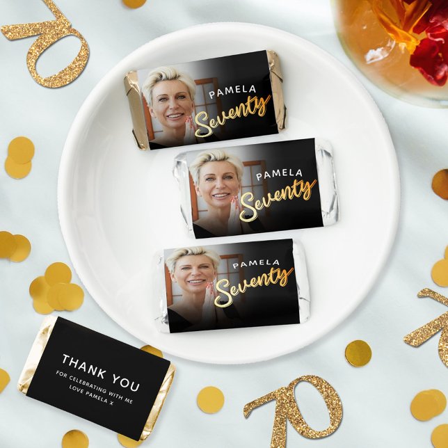 Seventy gold black 70th Birthday custom photo Hershey's Miniatures (Creator Uploaded)