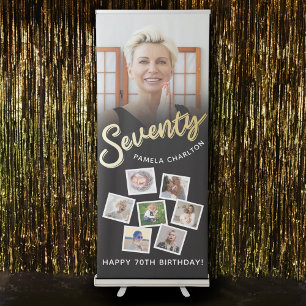 Seventy gold black 70th Birthday party 8 photos  Retractable Banner