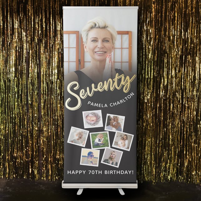 Seventy gold black 70th Birthday party 8 photos  Retractable Banner (Creator Uploaded)