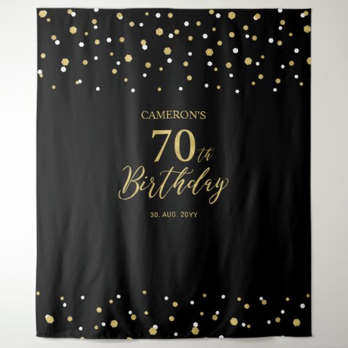 Seventy Gold  Black 70th Birthday Party Backdrop