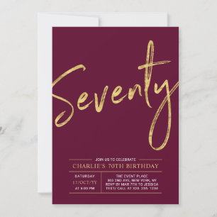 Seventy Gold & Burgundy Red 70th Birthday Party Invitation