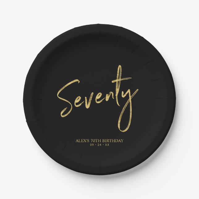 Seventy Gold Lettering 70th Birthday Party Paper P Plates (Front)