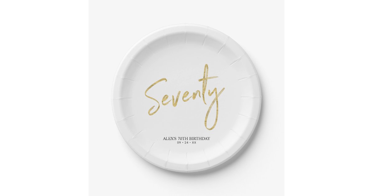 Seventy Gold Lettering 70th Birthday Party Paper Plates | Zazzle