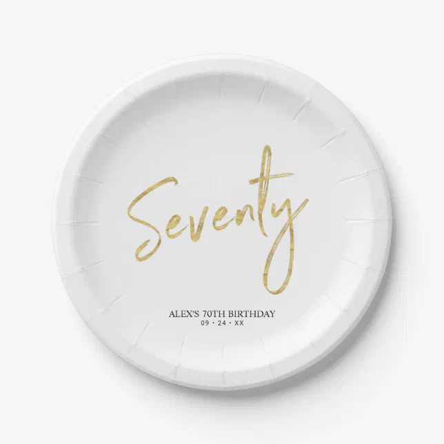 Seventy Gold Lettering 70th Birthday Party Paper Plates | Zazzle