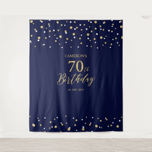 Seventy Gold & Navy 70th Birthday Party Backdrop