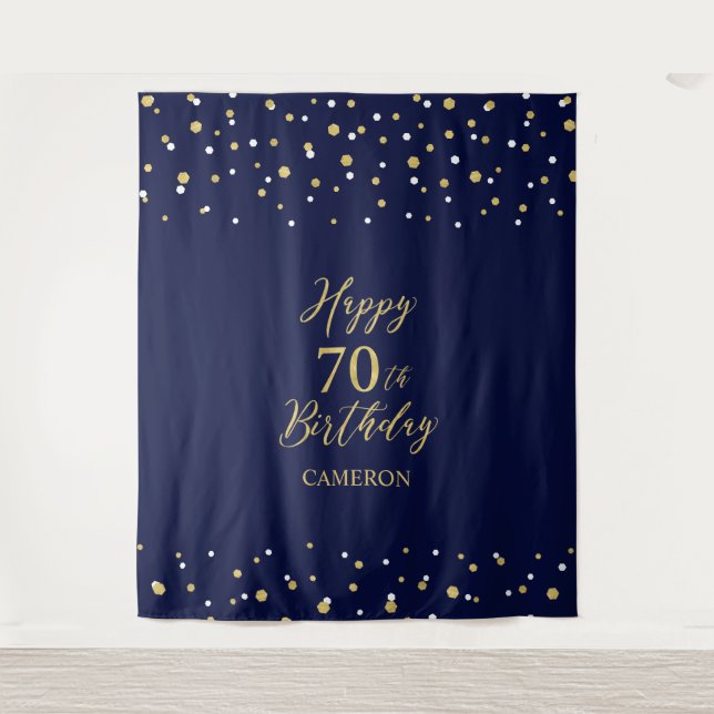Seventy Gold & Navy 70th Birthday Party Backdrop (Front)