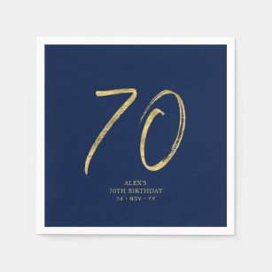Seventy   Gold & Navy Blue Lettering 70th Birthday Napkins