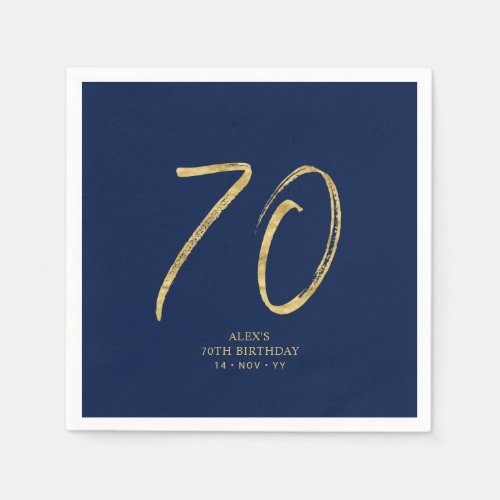 Seventy  Gold  Navy Blue Lettering 70th Birthday Napkins