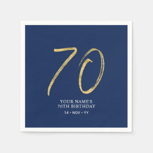 Seventy Gold & Navy Blue Lettering 70th Birthday Napkins