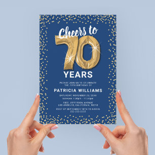 Seventy in Style Blue Gold Invitation