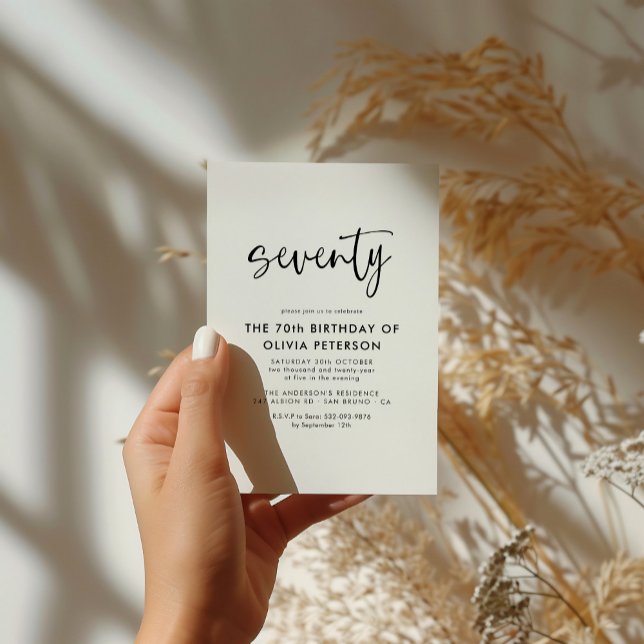 Seventy Modern 70th Black & White Birthday Party Invitation Postcard (Creator Uploaded)