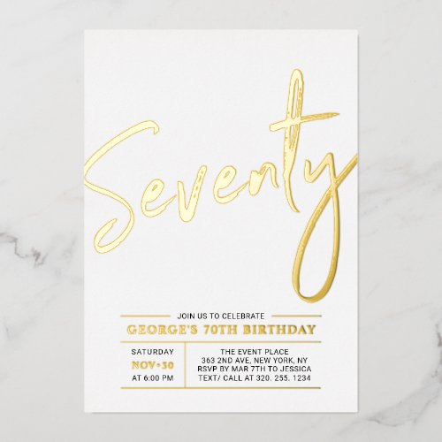 Seventy | Modern Gold 70th Birthday Party Foil Inv