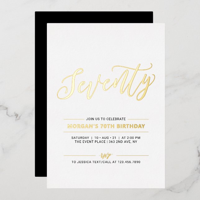Seventy | Modern Gold 70th Birthday Party Foil Invitation (Front/Back)