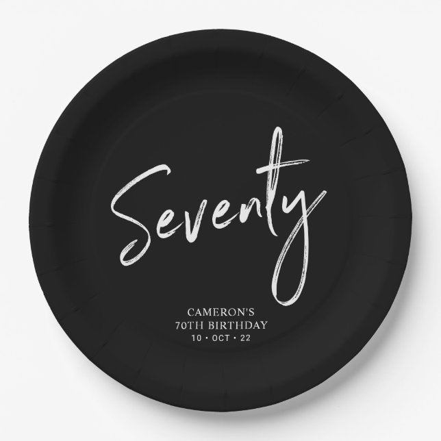 Seventy Modern Lettering 70th Birthday Party Paper Plates (Front)