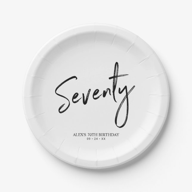 Seventy Modern Lettering 70th Birthday Party Paper Plates (Front)