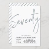 Seventy | Modern Silver Brush 70th Birthday Party Invitation (Front/Back)