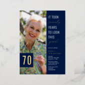 Seventy Photo Blue & Gold 70th Birthday Party Real Foil Invitation | Zazzle