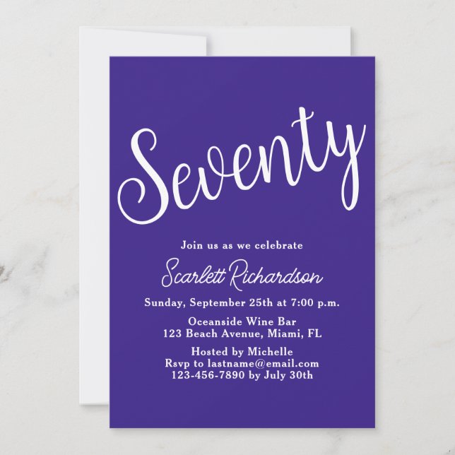 Seventy Script Dark Purple 70th Birthday Party Invitation (Front)