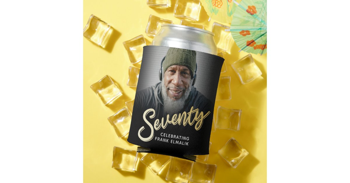 Seventy script gold 70th birthday photos can cooler | Zazzle